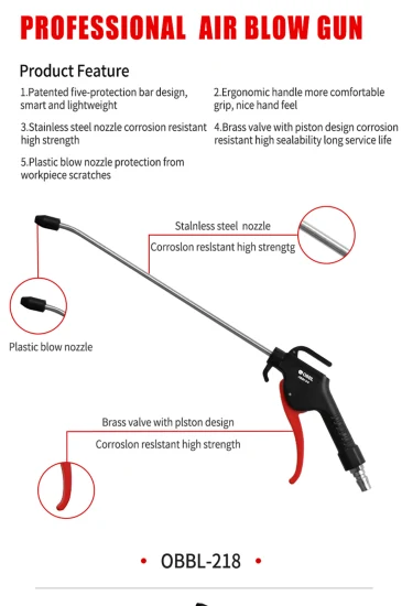 Pistola de soplado de aire Industrial potente de gran volumen Obbl, accesorios de compresor de aire neumático, herramienta de limpieza de polvo